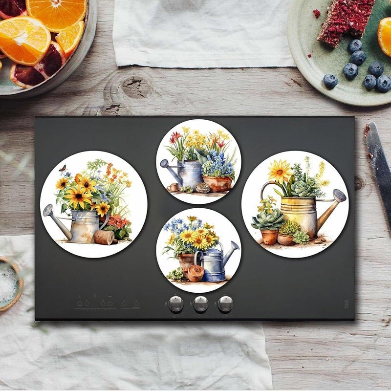 Tucocoo Stove Burner Covers Retro Flowers Gardening Gas Stove Burner Covers Set of 4 8 Inches and 10 Inches Stove Top Covers for Electric Stove Metal Stove Cover Vintage Plants Kitchen Decor - Image 2