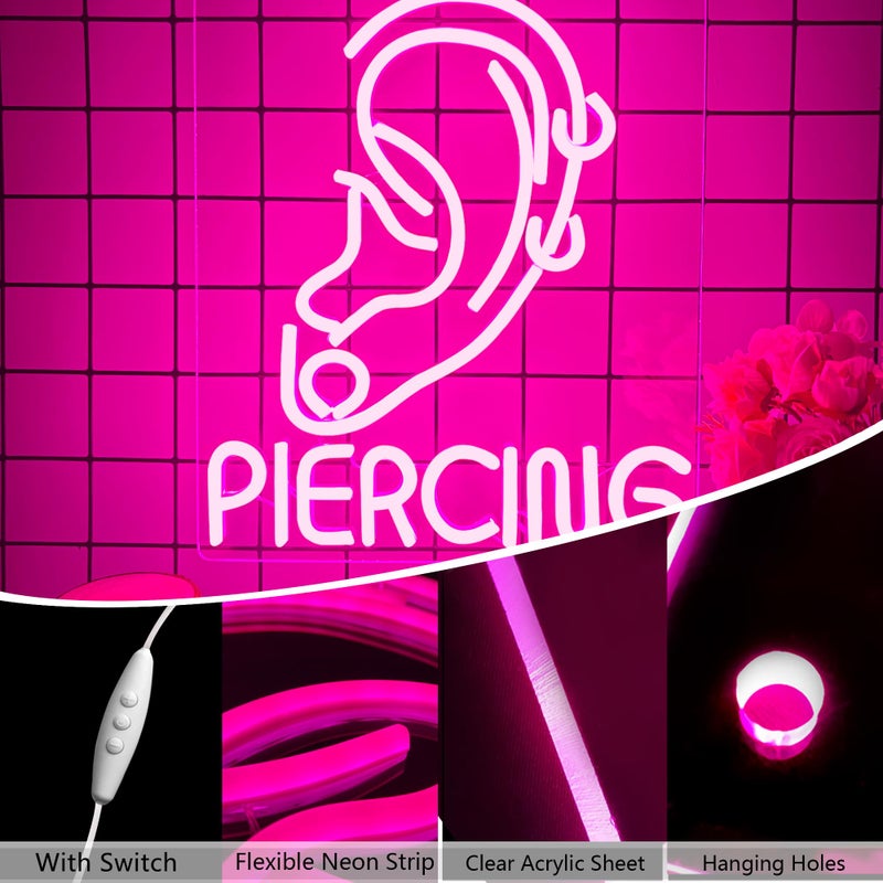 Manimo Ear Piercing Neon Sign, Cool Pink Dimmable LED Creative Ear Earring Neon Light, Tattoo Studio Barber Salon Massage SPA Shop Neon Light Decoration, Suitable Gift For Young People And Girls(13 * 11in) - Image 2