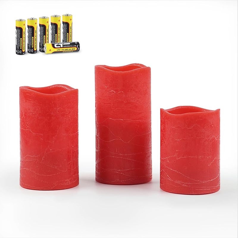 Rhytsing Red Battery Operated Candle with Timer, Flameless Led Candle Gift Set, Warm White Light, Distressed Wax Finished, Batteries Included - Set of 3 - Image 1