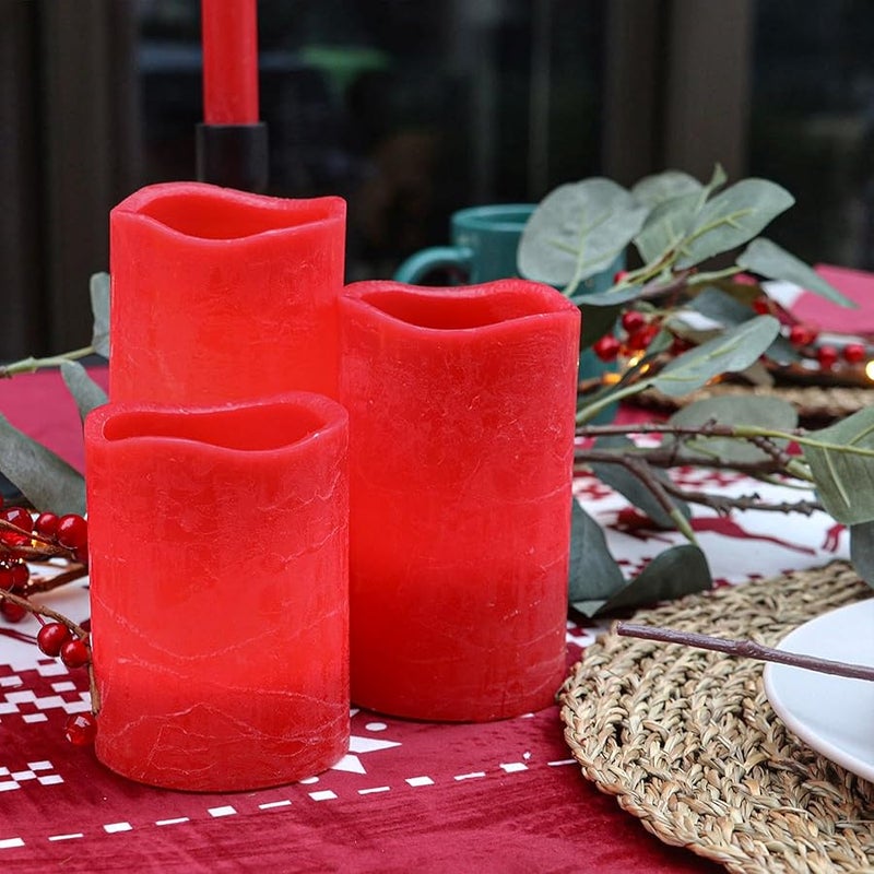 Rhytsing Red Battery Operated Candle with Timer, Flameless Led Candle Gift Set, Warm White Light, Distressed Wax Finished, Batteries Included - Set of 3 - Image 5