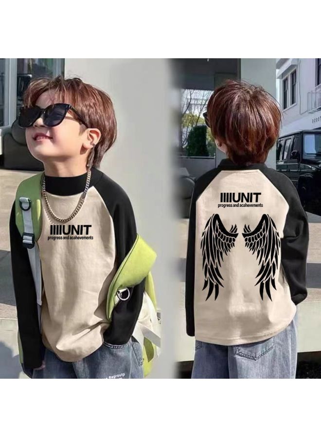 Children's Half Turtleneck Velvet Bottoming Shirt Autumn And Winter New Boys' Raglan Contrasting Color Long-sleeved T-shirt Medium And Large Kidsren's Tops