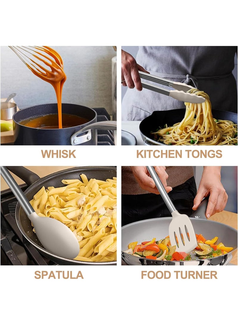 Bukela Kitchen Utensils Set, 34 Pcs Silicone Cooking Utensils Set for Nonstick Cookware-Silicone Spatulas Set, Stainless Steel Handle-Khaki Kitchen Gadgets Tools, Pots and Pans Accessories - Image 5