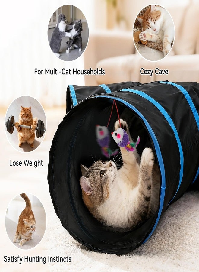 Joytale 5-Way Cat Tunnels for Indoor Cats, Pet Tube Toy with Bell Ball and Toy Mouse, S-Shape Collapsible Tunnel with Interactive Hole for Kitty, Kitten, Rabbit, Puppy (Blue&Black) - Image 3