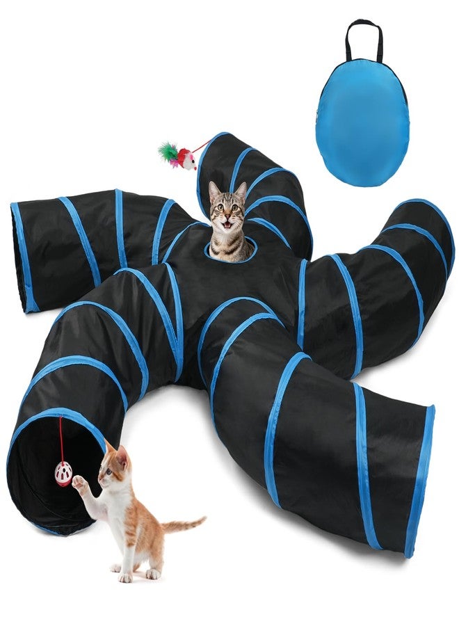 Joytale 5-Way Cat Tunnels for Indoor Cats, Pet Tube Toy with Bell Ball and Toy Mouse, S-Shape Collapsible Tunnel with Interactive Hole for Kitty, Kitten, Rabbit, Puppy (Blue&Black) - Image 1