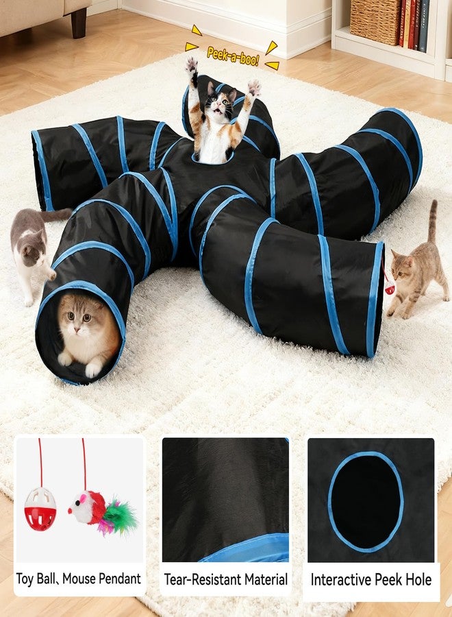 Joytale 5-Way Cat Tunnels for Indoor Cats, Pet Tube Toy with Bell Ball and Toy Mouse, S-Shape Collapsible Tunnel with Interactive Hole for Kitty, Kitten, Rabbit, Puppy (Blue&Black) - Image 4