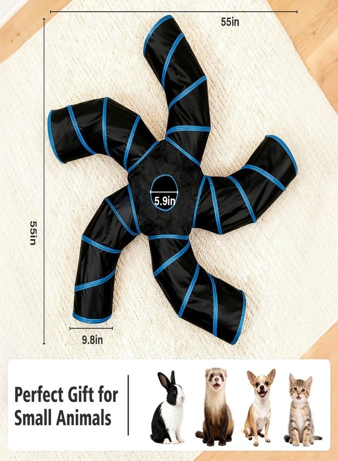 Joytale 5-Way Cat Tunnels for Indoor Cats, Pet Tube Toy with Bell Ball and Toy Mouse, S-Shape Collapsible Tunnel with Interactive Hole for Kitty, Kitten, Rabbit, Puppy (Blue&Black) - Image 5