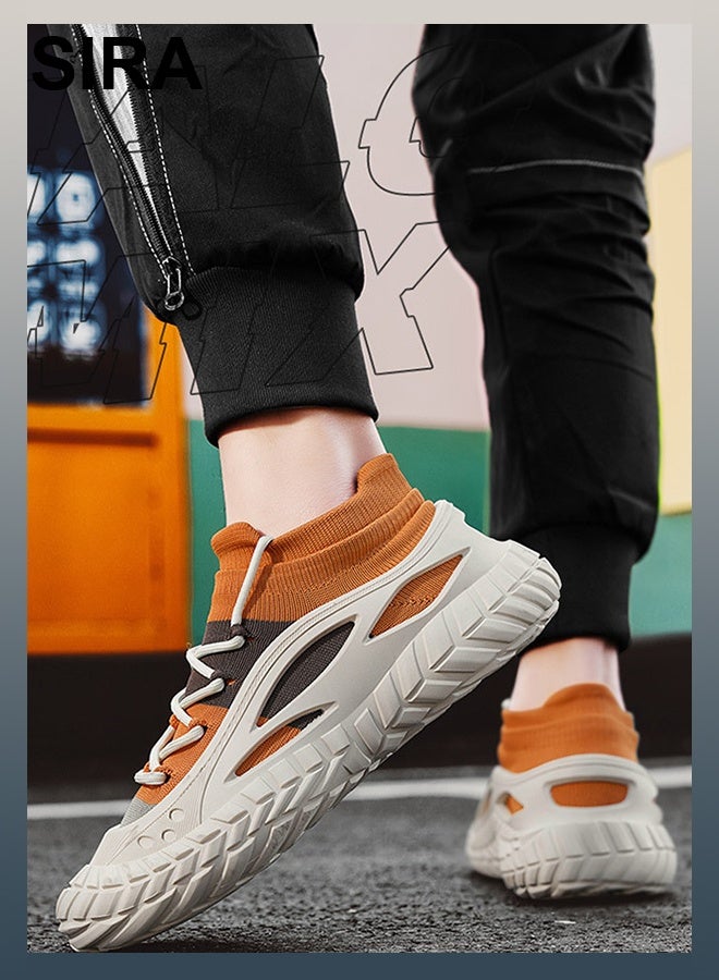 SIRA Men's Breathable Knit Sneakers - Slip-On Comfort Walking Shoes with Anti-Slip Sole | Lightweight Casual Shoes for Travel, Work & Outdoor (orange) - Image 1