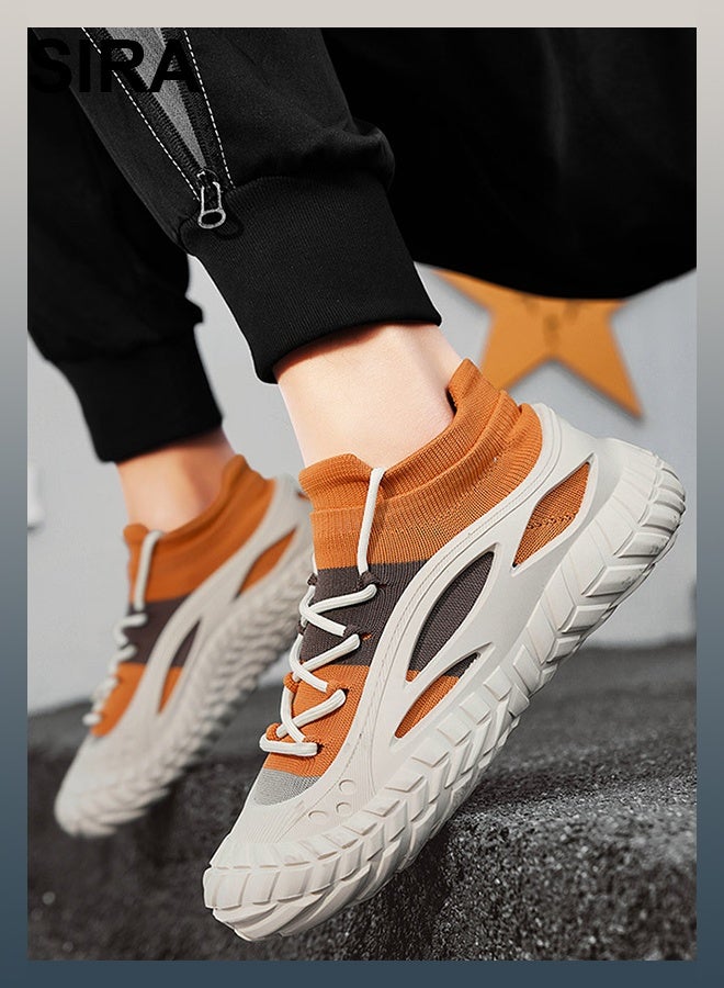 SIRA Men's Breathable Knit Sneakers - Slip-On Comfort Walking Shoes with Anti-Slip Sole | Lightweight Casual Shoes for Travel, Work & Outdoor (orange) - Image 2