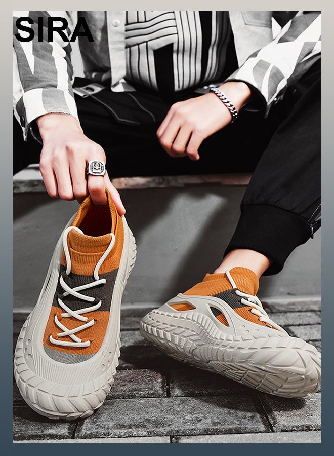 SIRA Men's Breathable Knit Sneakers - Slip-On Comfort Walking Shoes with Anti-Slip Sole | Lightweight Casual Shoes for Travel, Work & Outdoor (orange) - Image 4