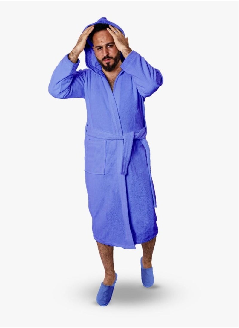 Banotex - Men's soft cotton bathrobe with a pocket and a waist belt with a distinctive slipper in an elegant design light blue multi-size - Image 1