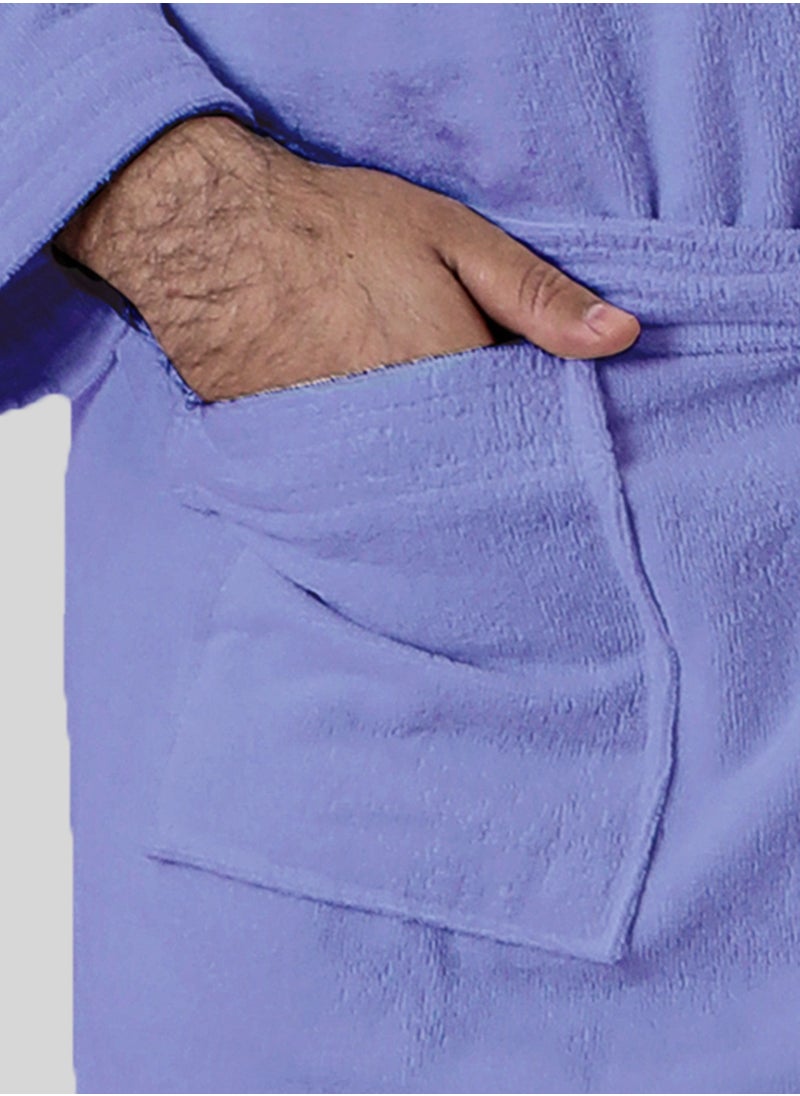 Banotex - Men's soft cotton bathrobe with a pocket and a waist belt with a distinctive slipper in an elegant design light blue multi-size - Image 1