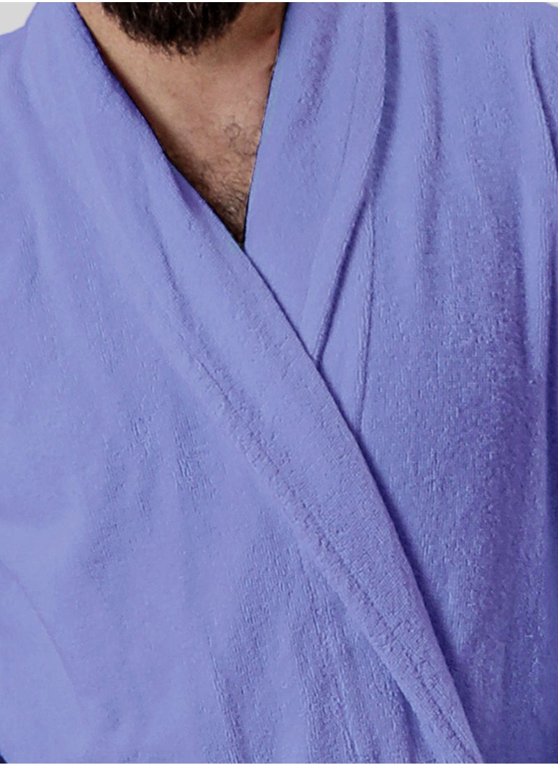 Banotex - Men's soft cotton bathrobe with a pocket and a waist belt with a distinctive slipper in an elegant design light blue multi-size - Image 1