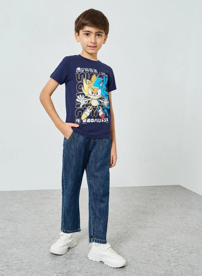 Styli Boys Navy Blue Sonic Graphic Print Cotton T-Shirt