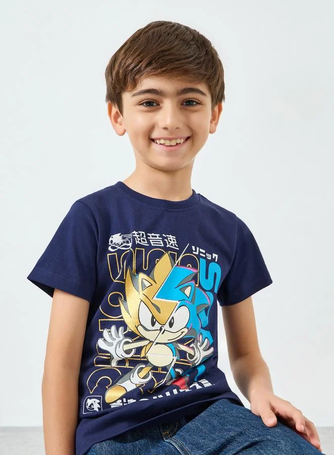 Styli Boys Navy Blue Sonic Graphic Print Cotton T-Shirt