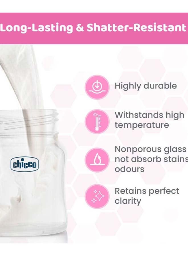 Chicco زجاجة رضاعة زجاجية للرفاهية (120 مل، تدفق بطيء) (وردي) 0M+ - Image 3