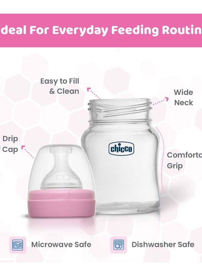 Chicco زجاجة رضاعة زجاجية للرفاهية (120 مل، تدفق بطيء) (وردي) 0M+ - Image 4