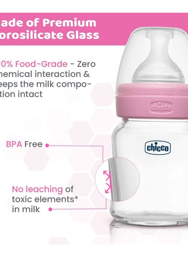 Chicco زجاجة رضاعة زجاجية للرفاهية (120 مل، تدفق بطيء) (وردي) 0M+ - Image 5