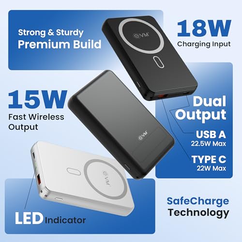 EVM EnMag Ace P0301 10000mAh Power Bank – 15W Wireless Charging, 22.5W Fast Charging, Magnetic Compatible-(EVM P0301-White)-2 Year Warranty - Image 4