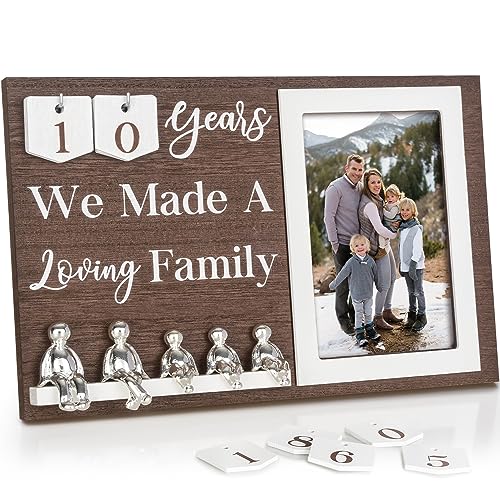 BESZONE Anniversary Idea for Wife Gifts, 10th Year Wedding Anniversaries Tin Gift for Couples Him Her Husband, Aluminum Sculptures Family Tree Picture Frame Keepsake Decor Sculptures DIY Personalized - Image 1