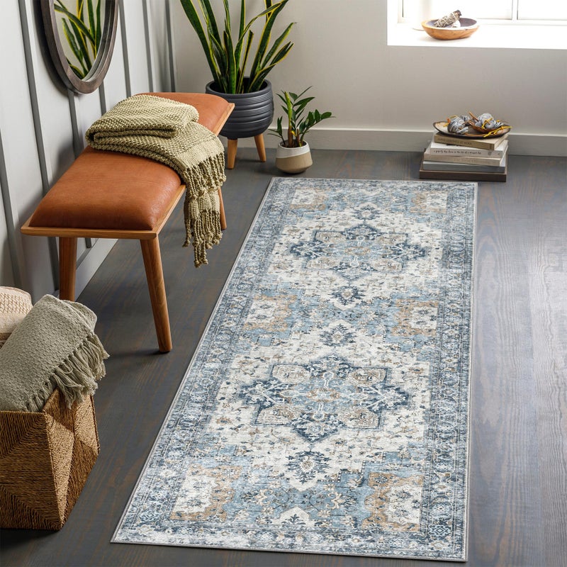 GENIMO Runner Rug 2x5, Machine Washable Non Slip Vintage Runner Rug, Low Pile Lighrweight Rugs for Entryway, Hallway, Kitchen and Corridor, Blue - Image 2