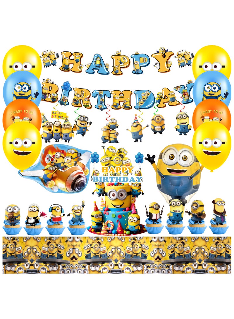ILovhaprty Minions Birthday Party Supplies - 35pcs Minions Party Decorations Include Minions Balloons, Minions Foil Balloons, Minions Banner, Cupcake Toppers Tablecloth ect Minions Birthday Party Decoration Supplies - Image 1