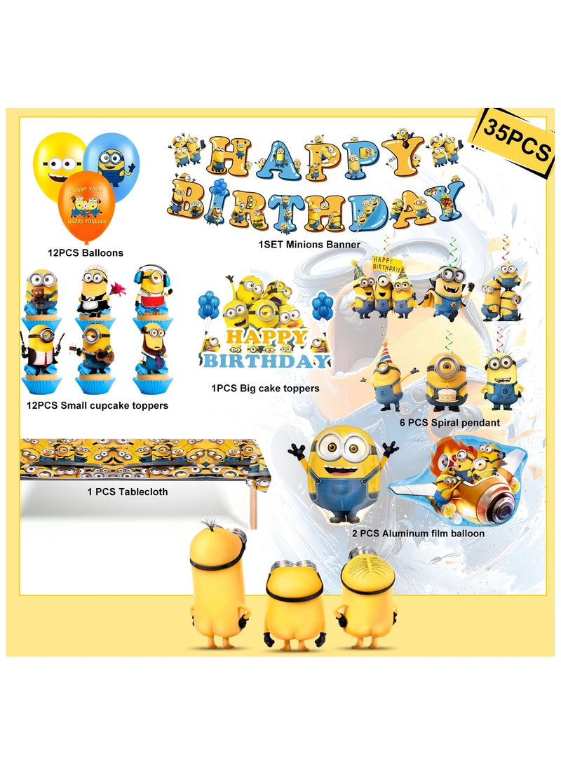 ILovhaprty Minions Birthday Party Supplies - 35pcs Minions Party Decorations Include Minions Balloons, Minions Foil Balloons, Minions Banner, Cupcake Toppers Tablecloth ect Minions Birthday Party Decoration Supplies - Image 2