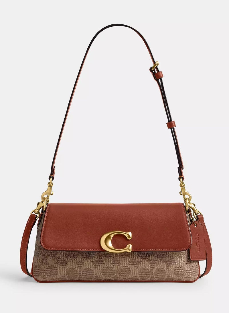 كوتش اوت ليت حقيبة كتف Coach Jet من قماش Signature، حقيبة كروس نسائية، حقيبة يد نسائية، حقيبة سفر نسائية، 25 سم - بني - Image 1
