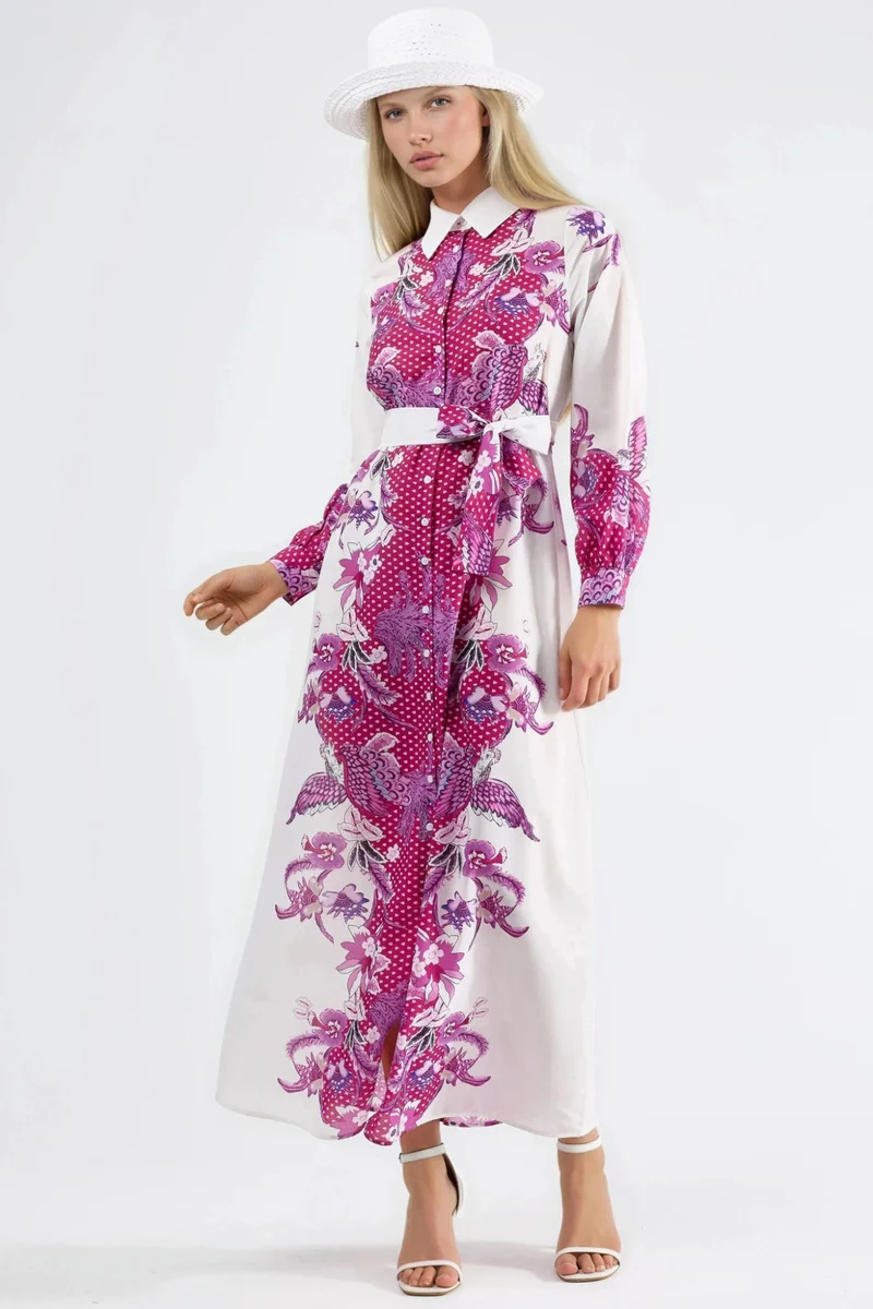 جينيفر Floral Belted Midi Dress
