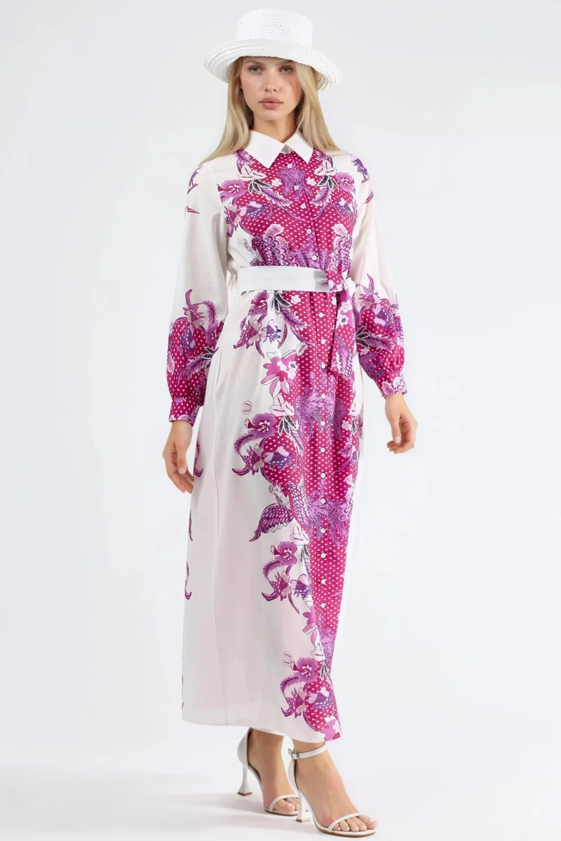 جينيفر Floral Belted Midi Dress