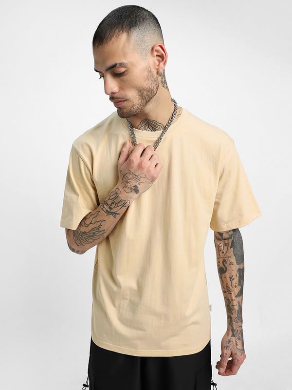 Veirdo® Pure Cotton Lilac & Cork & Swanwhite Oversized Fit Half Sleeve Solid Round Neck T-Shirt for Men (PO3_OS_LL_CR_SW_XL) - Image 5
