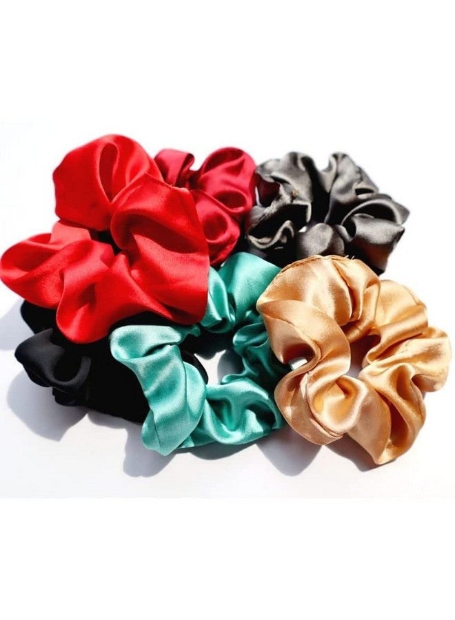 CHANDERKASH Plain Solid Multicolor silk Satin hair Scrunchies, Ponytail Holder hair accessories for girls and women, made with Glossy Shiny Japani silk Satin fabric, and soft elastic inside - Set of 6 - Image 1