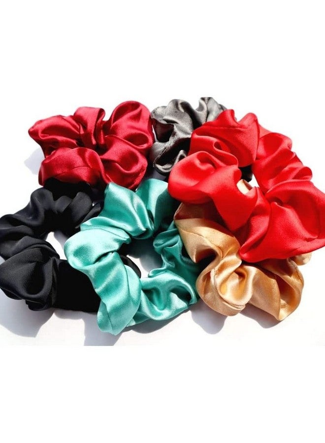 CHANDERKASH Plain Solid Multicolor silk Satin hair Scrunchies, Ponytail Holder hair accessories for girls and women, made with Glossy Shiny Japani silk Satin fabric, and soft elastic inside - Set of 6 - Image 2