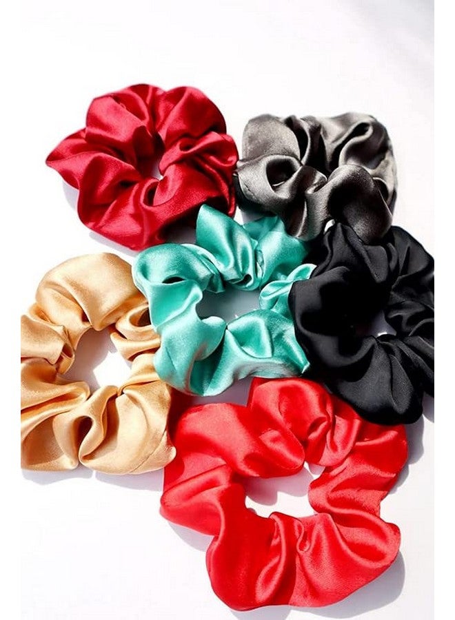 CHANDERKASH Plain Solid Multicolor silk Satin hair Scrunchies, Ponytail Holder hair accessories for girls and women, made with Glossy Shiny Japani silk Satin fabric, and soft elastic inside - Set of 6 - Image 4