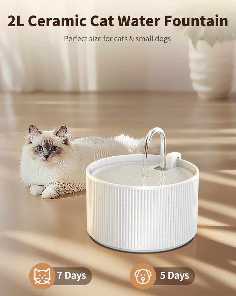 Wonder Creature Ceramic Cat Water Fountain, 2.2L/74oz Automatic Pet Drinking Fountain for Indoor Cats and Small Dogs, Ultra Quiet, BPA-Free, Cat Water Dispenser with Filter â€“ Easy to Clean - Image 2