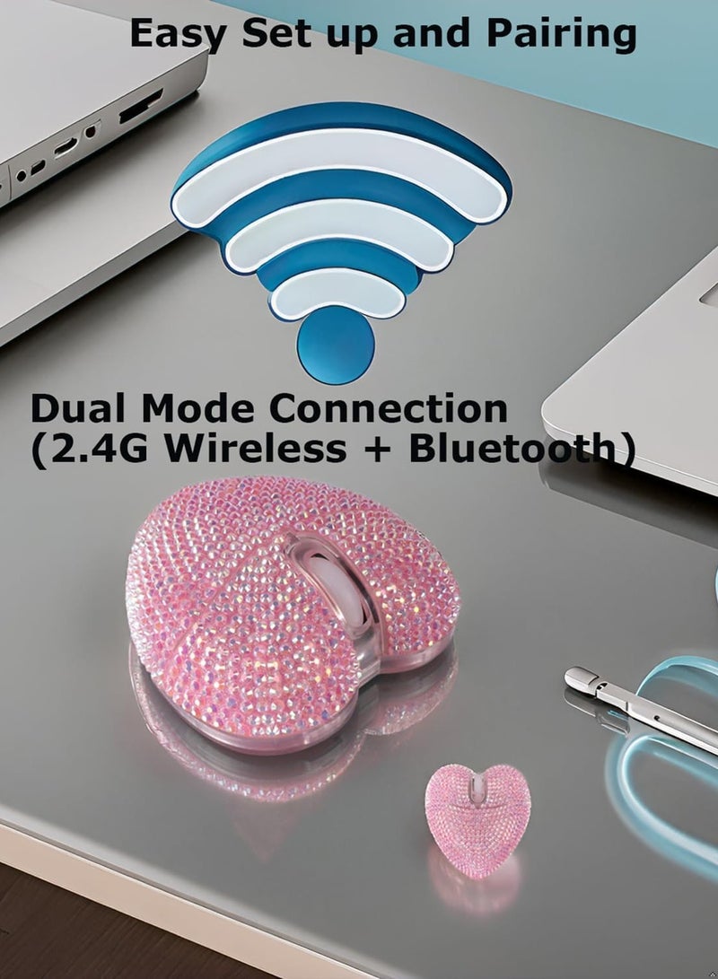 General Wireless Bluetooth Mouse Cute Pink Love Heart Shinning Led Light Silent Portable Lightweight USB Optical Cordless Dual Mode Mice for PC Laptop Computer Women Girl  - Image 4