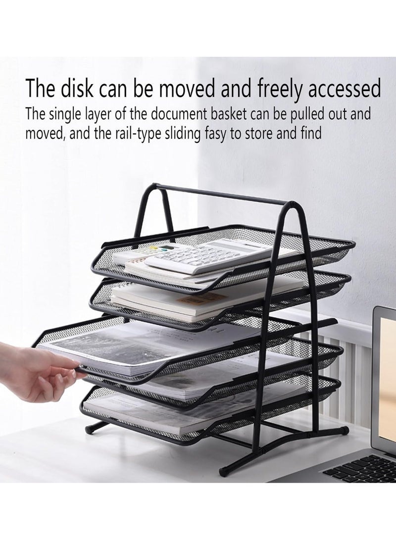 DURKU 5-Tier Document Tray, Paper Tray, Desk Organizer, Mesh Tray, File Storage with Sliding Tray, Stackable File Rack, Metal Mesh Letter Trays for Desktop Organization (5 Shelves, Black) - Image 2