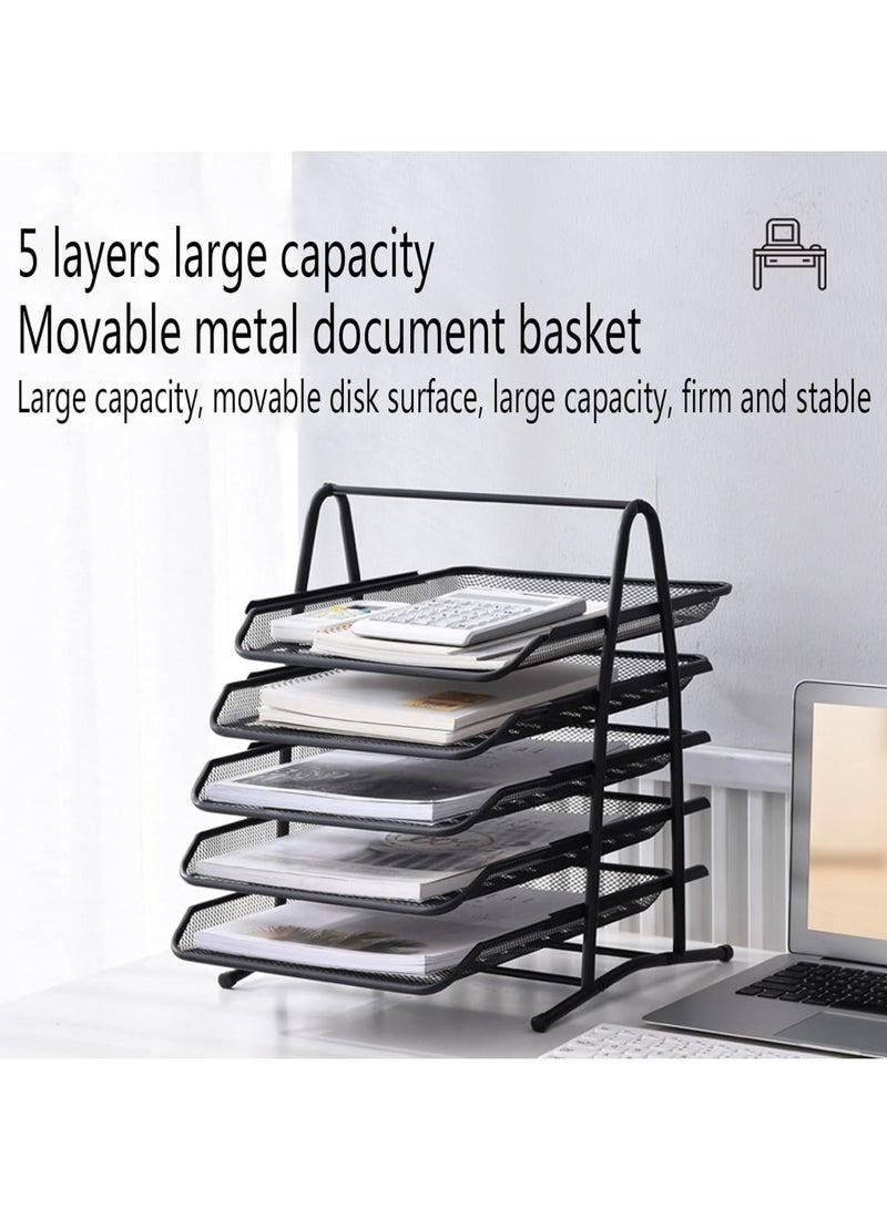 DURKU 5-Tier Document Tray, Paper Tray, Desk Organizer, Mesh Tray, File Storage with Sliding Tray, Stackable File Rack, Metal Mesh Letter Trays for Desktop Organization (5 Shelves, Black) - Image 5