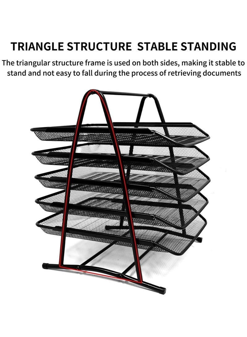 DURKU 5-Tier Document Tray, Paper Tray, Desk Organizer, Mesh Tray, File Storage with Sliding Tray, Stackable File Rack, Metal Mesh Letter Trays for Desktop Organization (5 Shelves, Black) - Image 4