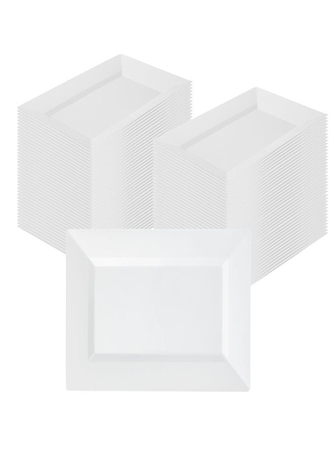 Restaurantware Moderna 12.8 x 8.3 Inch Premium Disposable Plates 10 Rectangular Plastic Plates For Parties - Durable Heavy-duty White Plastic Dinner Plates For Warm And Cold Foods - Image 1