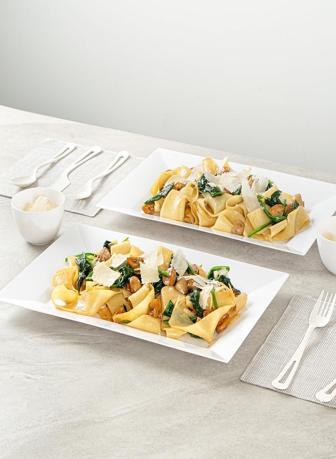 Restaurantware Moderna 12.8 x 8.3 Inch Premium Disposable Plates 10 Rectangular Plastic Plates For Parties - Durable Heavy-duty White Plastic Dinner Plates For Warm And Cold Foods - Image 3