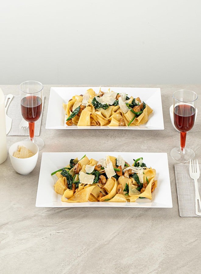 Restaurantware Moderna 12.8 x 8.3 Inch Premium Disposable Plates 10 Rectangular Plastic Plates For Parties - Durable Heavy-duty White Plastic Dinner Plates For Warm And Cold Foods - Image 4