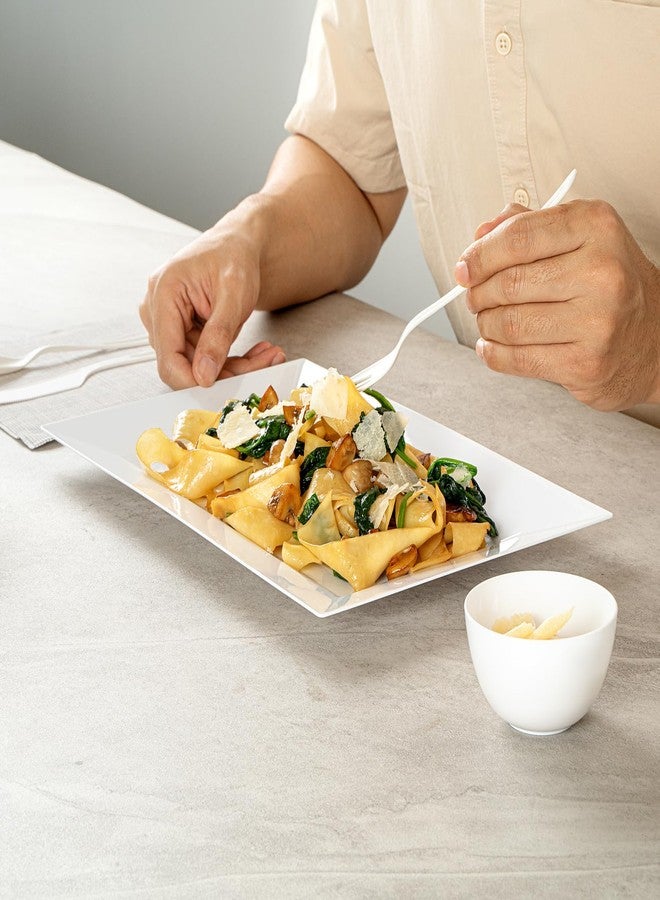 Restaurantware Moderna 12.8 x 8.3 Inch Premium Disposable Plates 10 Rectangular Plastic Plates For Parties - Durable Heavy-duty White Plastic Dinner Plates For Warm And Cold Foods - Image 5