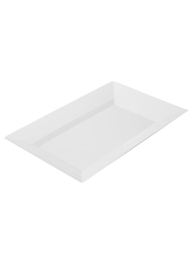 Restaurantware Moderna 12.8 x 8.3 Inch Premium Disposable Plates 10 Rectangular Plastic Plates For Parties - Durable Heavy-duty White Plastic Dinner Plates For Warm And Cold Foods - Image 2