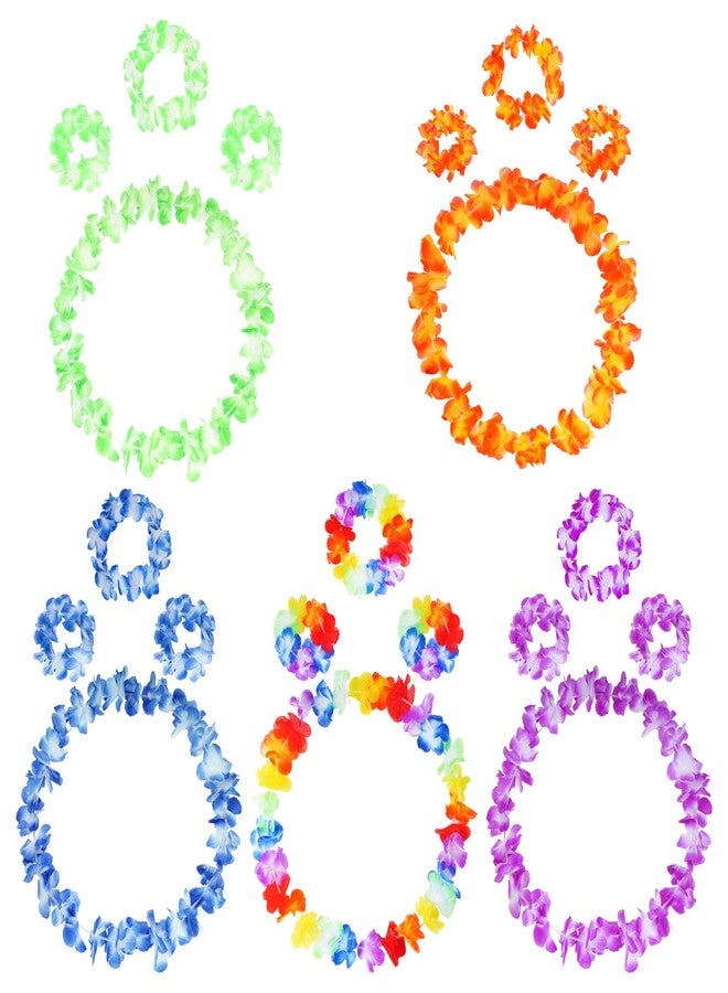SUMERSHA 5 Set 20pcs Hawaiian Leis Elastic Flowers Necklaces, Headbands and Wristbands Tropical Luau Party Decorations Supplies Birthday Beach Party Favors, 5 Colors - Image 1
