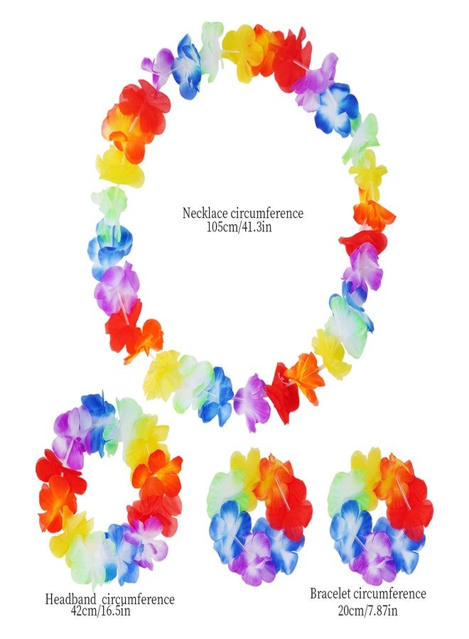 SUMERSHA 5 Set 20pcs Hawaiian Leis Elastic Flowers Necklaces, Headbands and Wristbands Tropical Luau Party Decorations Supplies Birthday Beach Party Favors, 5 Colors - Image 3