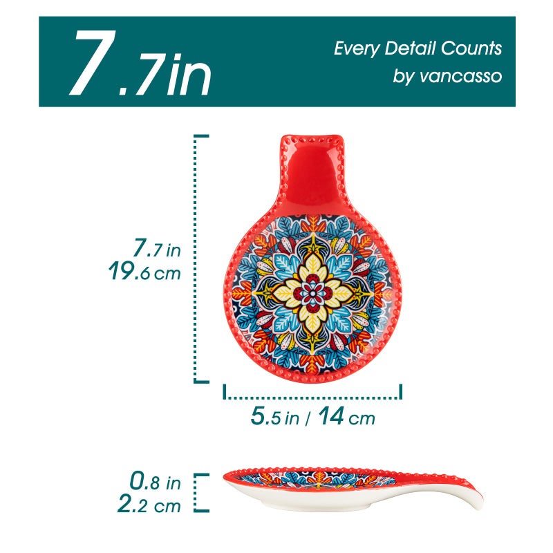 vancasso Ceramic Spoon Rest for Stove Top, 7.7 Inch Cooking Spoon Holder for Kitchen Counter Decor, Spoon Holder for Coffee Spoon Rest, Spoon Cradle, Spatula, Spoons or Tongs, Decorations, Red - Image 2
