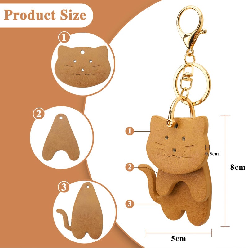 Yonuni Leather Cat Keychain with 3-Layered Design - Handmade Soft PU Cat Bag Charm for Handbags, Car Keys, Purse, Backpack & Cat Lovers Gift Ideas (Brown) - Image 2