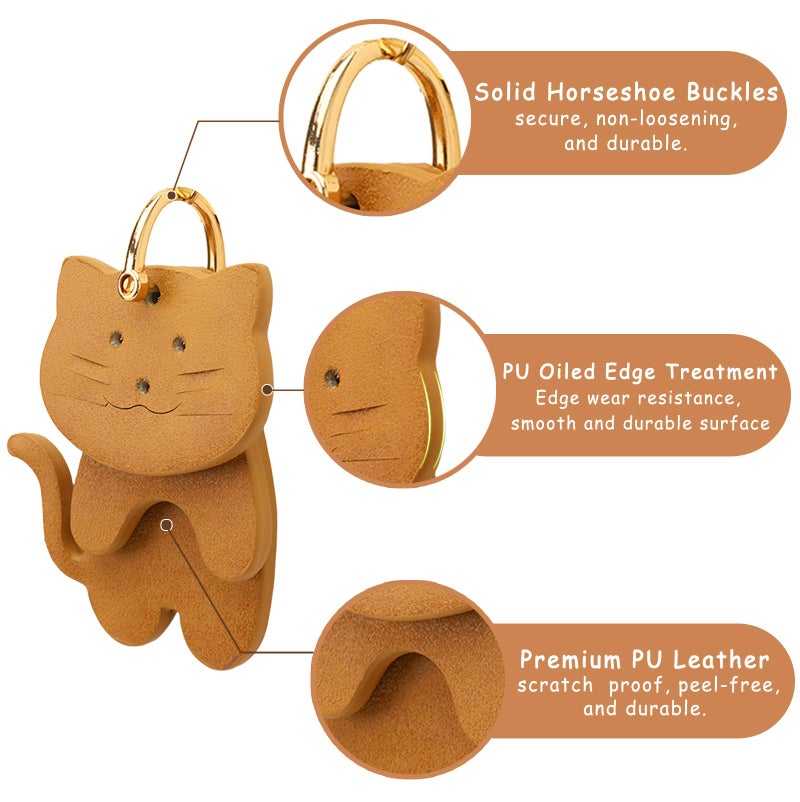 Yonuni Leather Cat Keychain with 3-Layered Design - Handmade Soft PU Cat Bag Charm for Handbags, Car Keys, Purse, Backpack & Cat Lovers Gift Ideas (Brown) - Image 4