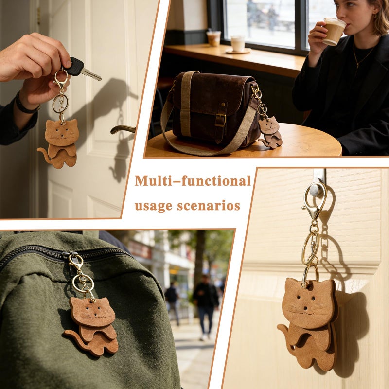 Yonuni Leather Cat Keychain with 3-Layered Design - Handmade Soft PU Cat Bag Charm for Handbags, Car Keys, Purse, Backpack & Cat Lovers Gift Ideas (Brown) - Image 5