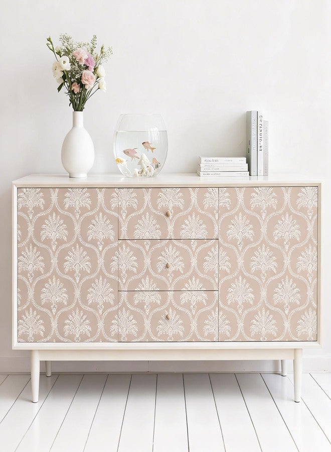 Decotalk Damask Wallpaper Beige Damask Wallpaper for Bedroom Walls Baroque Damasks Floral Contact Paper Peel and Stick 17.5x120 Inch Beige White Floral Wall Paper Baroque Wall Cover Vinyl Wrap - Image 2